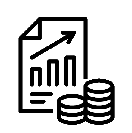 Price plan icon of sheet with increasing graph and stack of coins